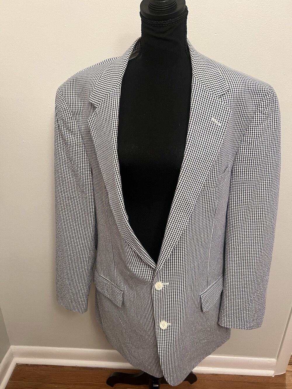 Brooks Brothers 43x Long Black Gingham Check Blazer Sport Coat Suit Jacket